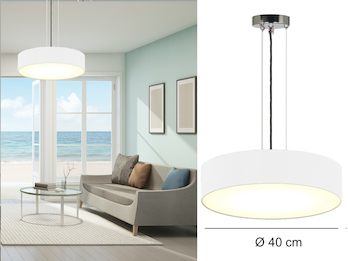Hängelampe CEILING DREAM, Stoff Weiß / Abdeckung satiniert, Ø 40cm