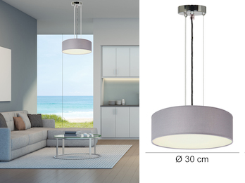 Hängelampe CEILING DREAM, Stoff Grau / Abdeckung satiniert, Ø 30cm