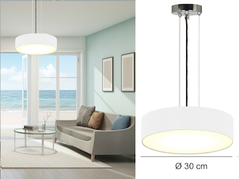 Hängelampe CEILING DREAM, Stoff Weiß / Abdeckung satiniert, Ø 30cm