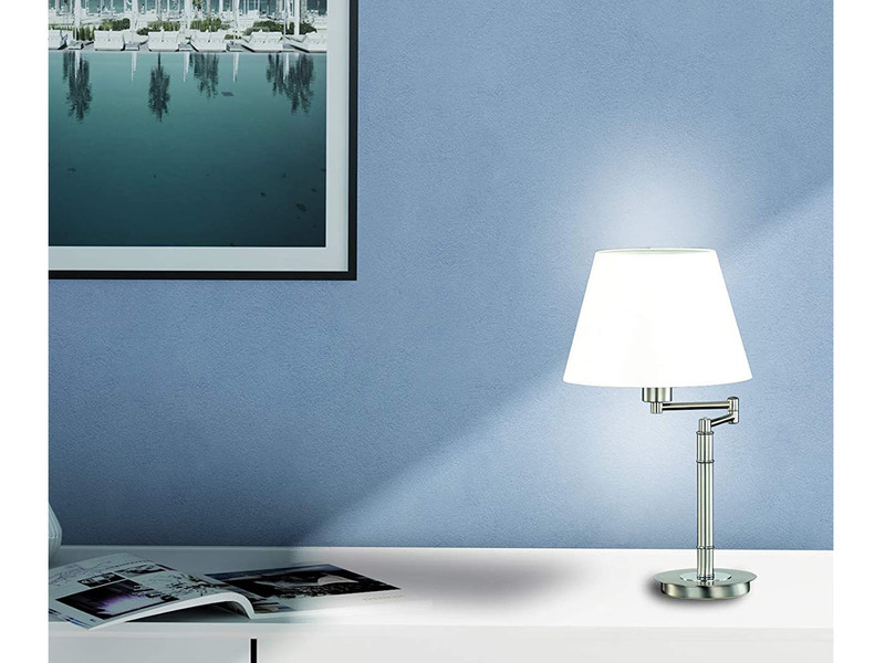 Tischlampe WIESBADEN Silber mit Lampenschirm Stoff Weiß verstellbar