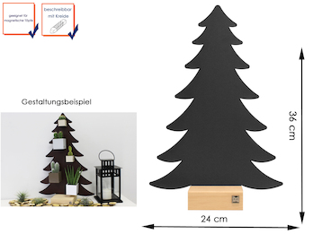 Magnettafel Tannenbaum Metall Anthrazit mit Holzfuß, beschreibbar, 24 x 36 cm
