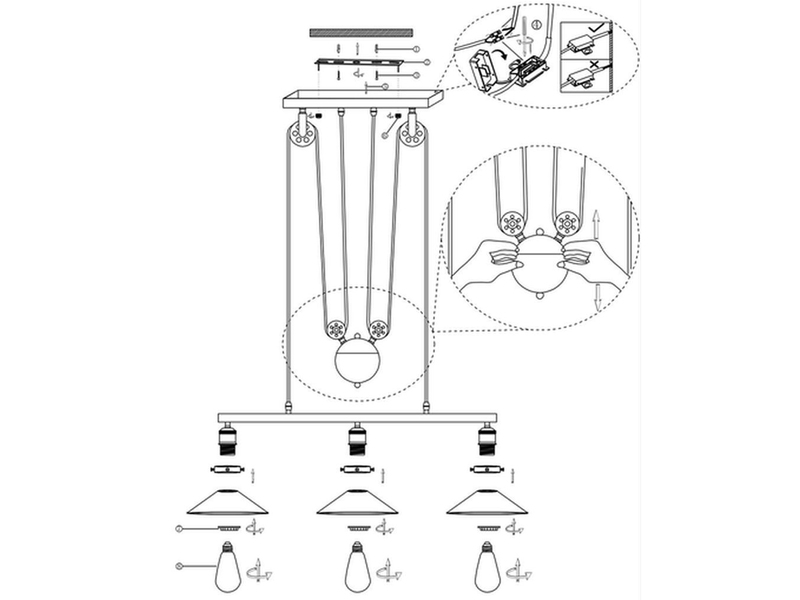 Zugpendelleuchte LENIUS 3-flammig höhenverstellbar bis 180cm, Breite 92cm