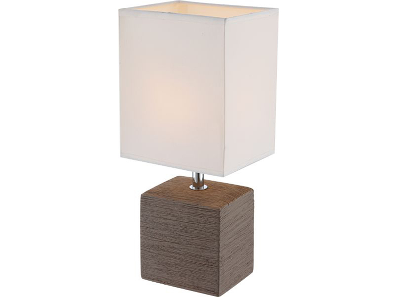 Tischleuchte GERI eckig mit Keramikfuß und Stoffschirm, Braun, Höhe 29cm