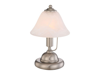 Tischleuchte ANTIQUE mit Glasschirm Weiß, über Touch dimmbar, Höhe 27cm