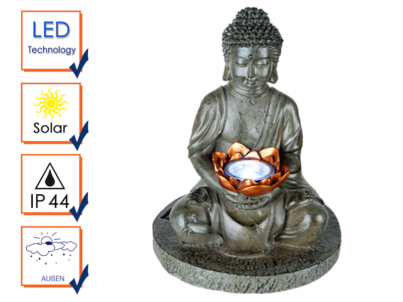 Buddha Dekoleuchte für den Garten - LED Solarbeleuchtung aus Kunststoff