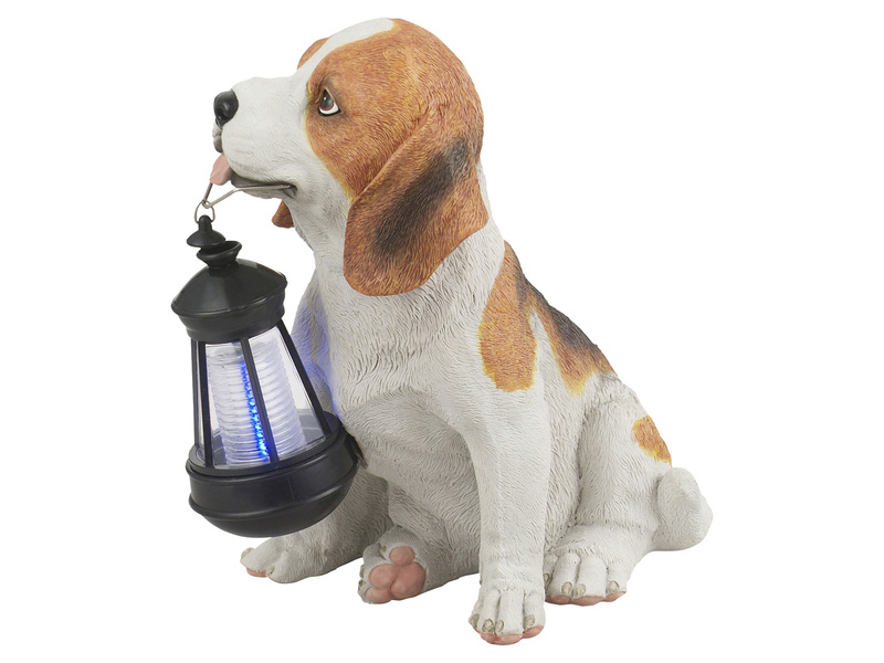 LED Deko Solarleuchte Hundelampe Beagle mit Laterne in Braun-Weiß, Höhe 26cm