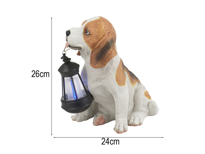 LED Deko Solarleuchte Hundelampe Beagle mit Laterne in Braun-Weiß, Höhe 26cm