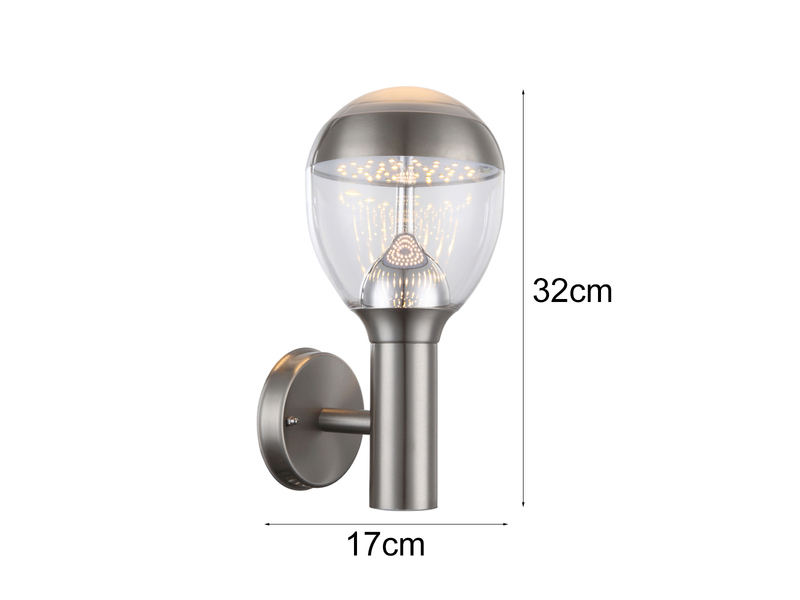 Ausgefallene LED Außenwandleuchte CALLISTO aus Edelstahl in Silber, Höhe 32cm