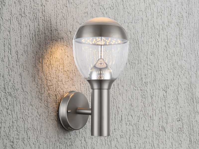 Ausgefallene LED Außenwandleuchte CALLISTO aus Edelstahl in Silber, Höhe 32cm