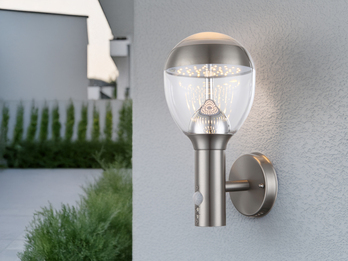 LED Außenwandleuchte CALLISTO mit Bewegungsmelder in Silber, Höhe 32cm