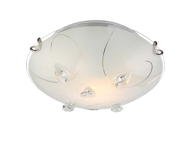 Runde Deckenlampe ALIVIA mit gemustertem Glasschirm & Deko Kristallen, Ø 25cm