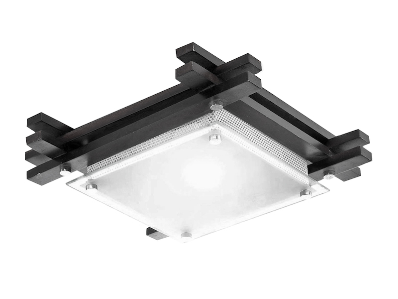 Deckenleuchte EDISON mit Holzrahmen und Glas, Quadrat 27cm