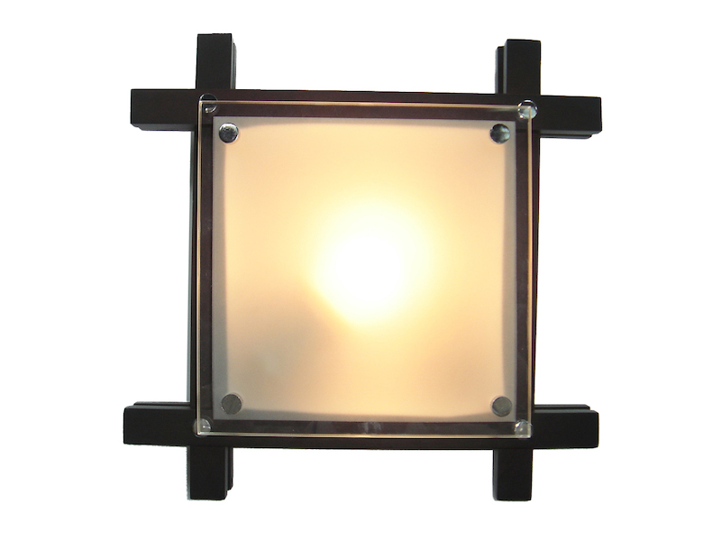 Deckenleuchte EDISON mit Holzrahmen und Glas, Quadrat 27cm