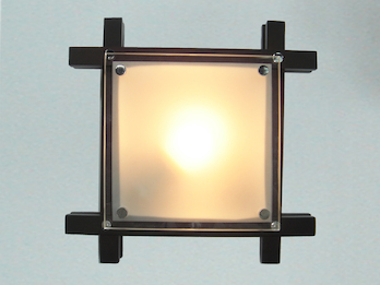 Deckenleuchte EDISON mit Holzrahmen und Glas, Quadrat 27cm