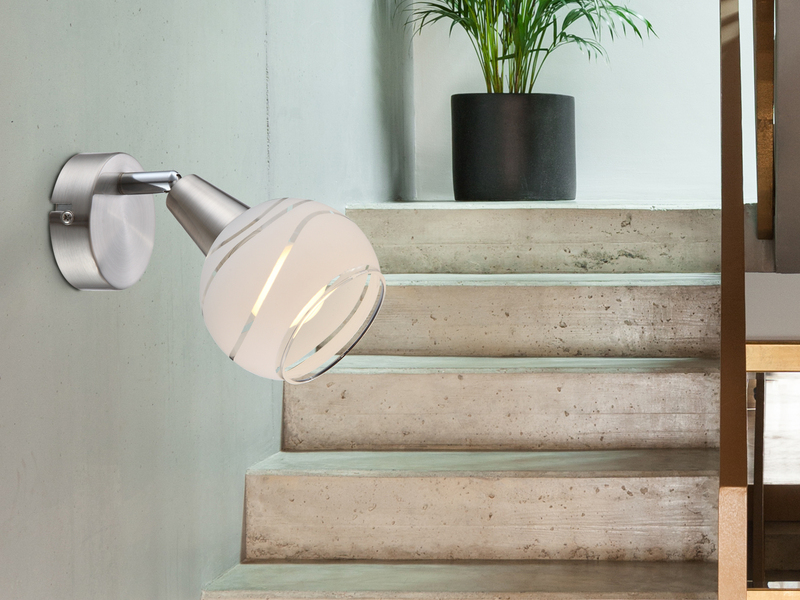 Dekorative LED Wandleuchte ELLIOTT mit Glasschirm satiniert, Spot schwenkbar