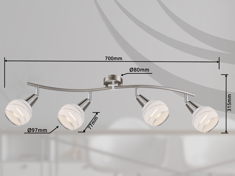 LED Deckenstrahler ELLIOTT 4-flammig, Glasschirme satiniert, Breite 70cm
