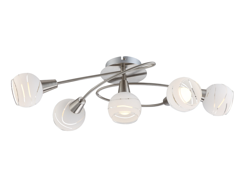LED Deckenleuchte ELLIOTT 5-flammig, Glasschirme satiniert, Breite 62,4cm