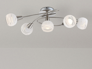 LED Deckenleuchte ELLIOTT 5-flammig, Glasschirme satiniert, Breite 62,4cm