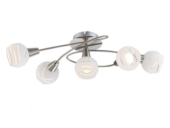 Deckenleuchte ELLIOTT 5-flammig, Glasschirme satiniert, Breite 62cm