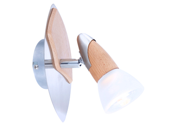 Wandstrahler LORD Silber matt mit Holz, Glasschirm satiniert, Breite 9,5cm
