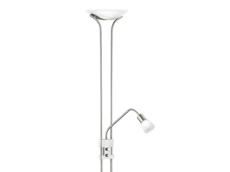 LED Deckenfluter SANTO II dimmbar mit Leselampe in Silber, Höhe 180cm