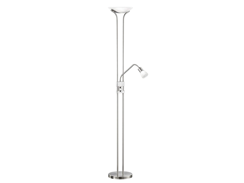 LED Deckenfluter SANTO II dimmbar mit Leselampe in Silber, Höhe 180cm