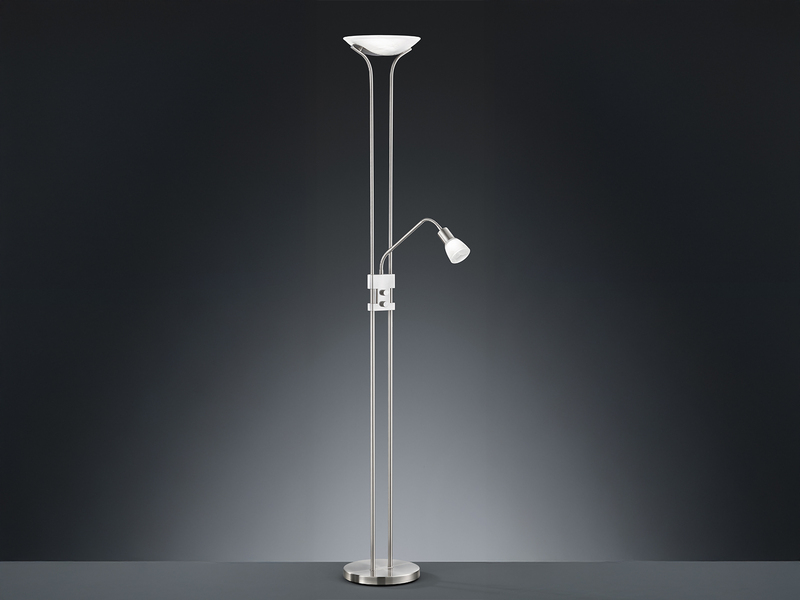 LED Deckenfluter SANTO II dimmbar mit Leselampe in Silber, Höhe 180cm