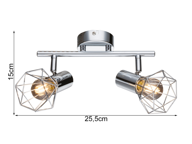Deckenstrahler XARA 2-flammig, Gitter Silber Chrom Industrial, Breite 25,5cm