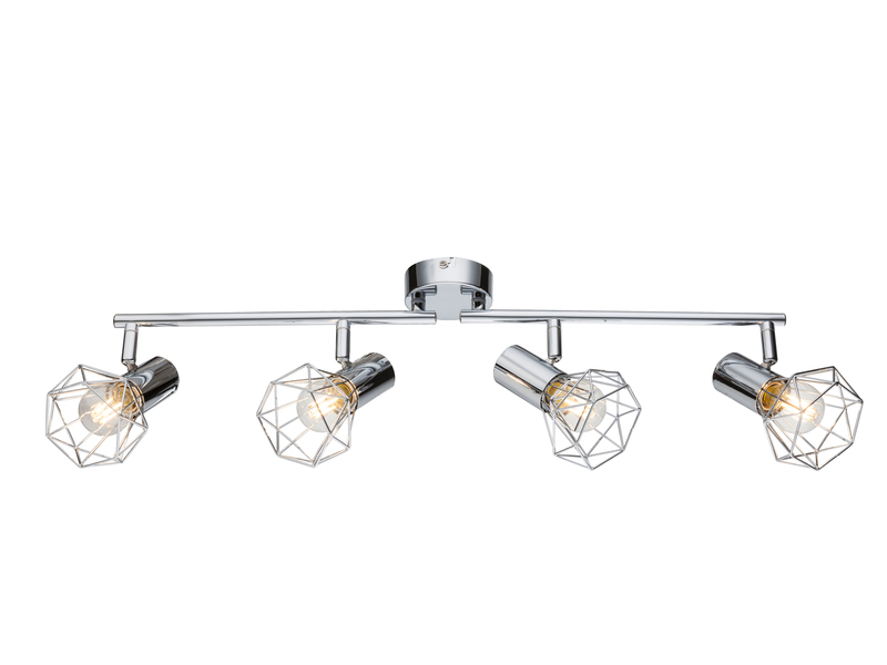 Deckenstrahler XARA 4-flammig, Gitter Silber Chrom Industrial, Breite 60cm