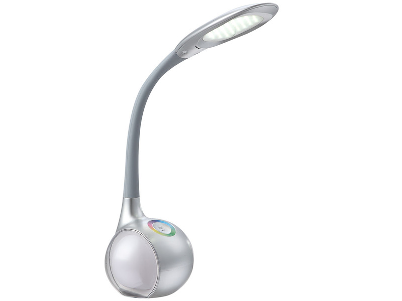 Flex LED Schreibtischlampe TARRON silber, dimmbar, Sockel mit Farbwechsel