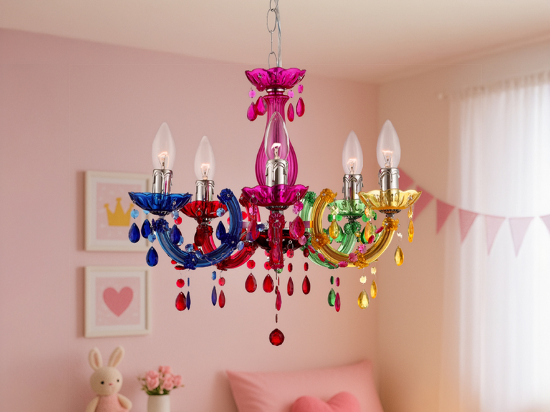 Verspielter Kronleuchter CUIMBRA II bunt, 5-flammiger Lüster Ø 44cm