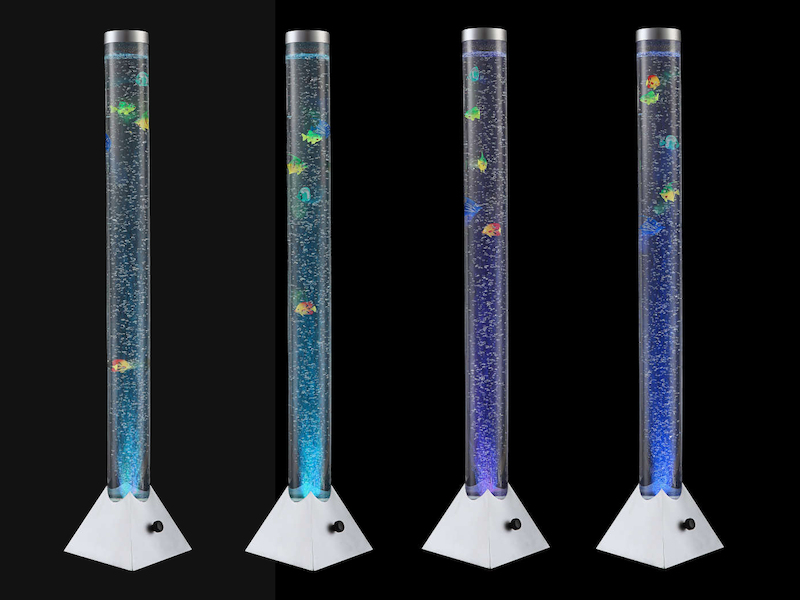 Sprudelnde Farbwechsel LED Lichtsäule MENDOZA Wassersäule mit Deko Fischen 120cm