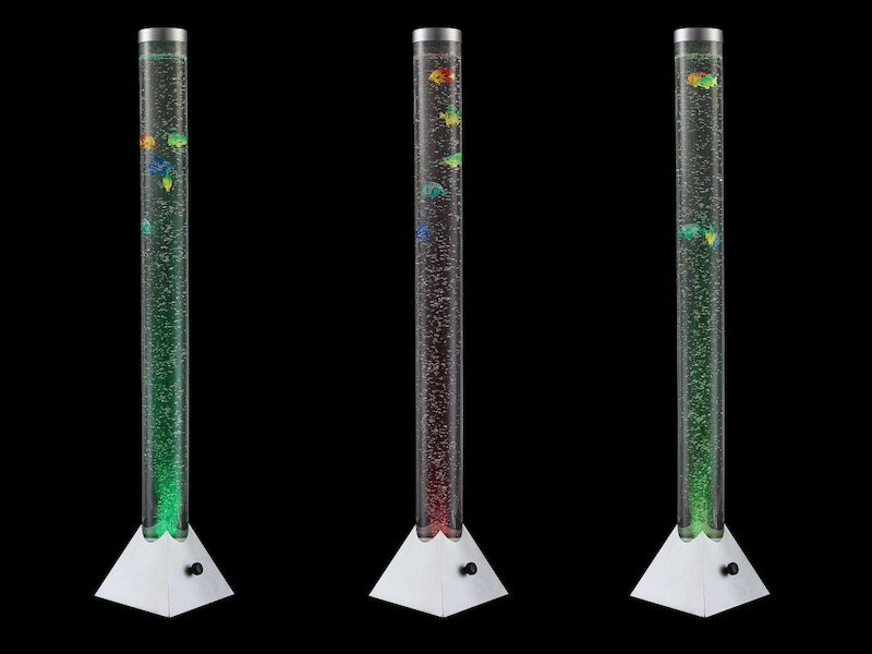 Sprudelnde Farbwechsel LED Lichtsäule MENDOZA Wassersäule mit Deko Fischen 120cm