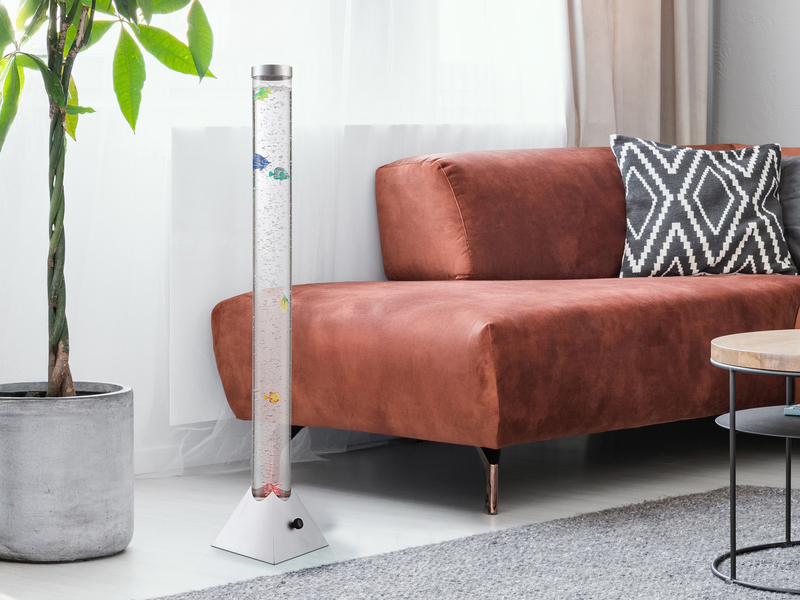 Sprudelnde Farbwechsel LED Lichtsäule MENDOZA Wassersäule mit Deko Fischen 120cm
