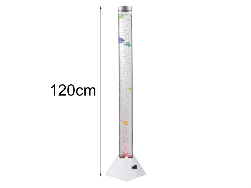 Sprudelnde Farbwechsel LED Lichtsäule MENDOZA Wassersäule mit Deko Fischen 120cm