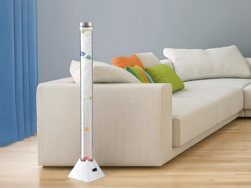 Sprudelnde Farbwechsel LED Lichtsäule MENDOZA Wassersäule mit Deko Fischen 120cm