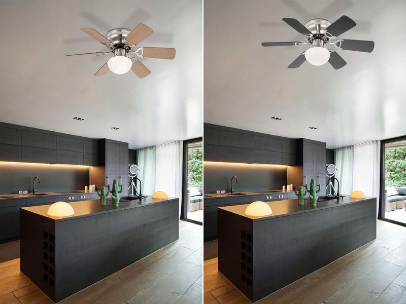 Deckenventilator UGO mit Licht und Zugschalter leise, Ahorn/Graphit Ø 76cm