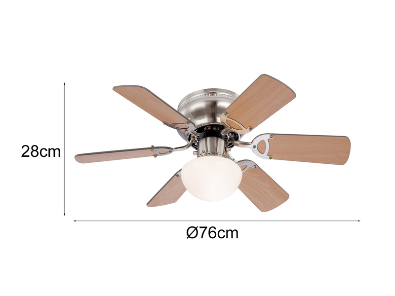 Deckenventilator UGO mit Licht und Zugschalter leise, Ahorn/Graphit Ø 76cm