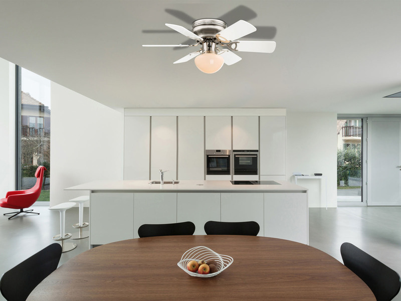 Deckenventilator UGO mit Licht und Zugschalter leise, Weiß/Graphit Ø 76cm