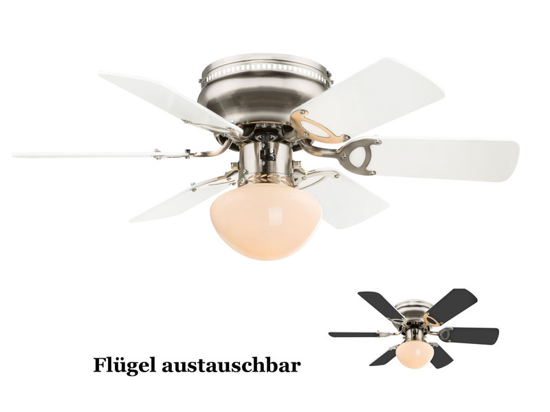 Deckenventilator UGO mit Licht und Zugschalter leise, Weiß/Graphit Ø 76cm