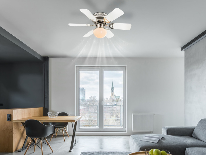 Deckenventilator UGO mit Licht und Zugschalter leise, Weiß/Graphit Ø 76cm