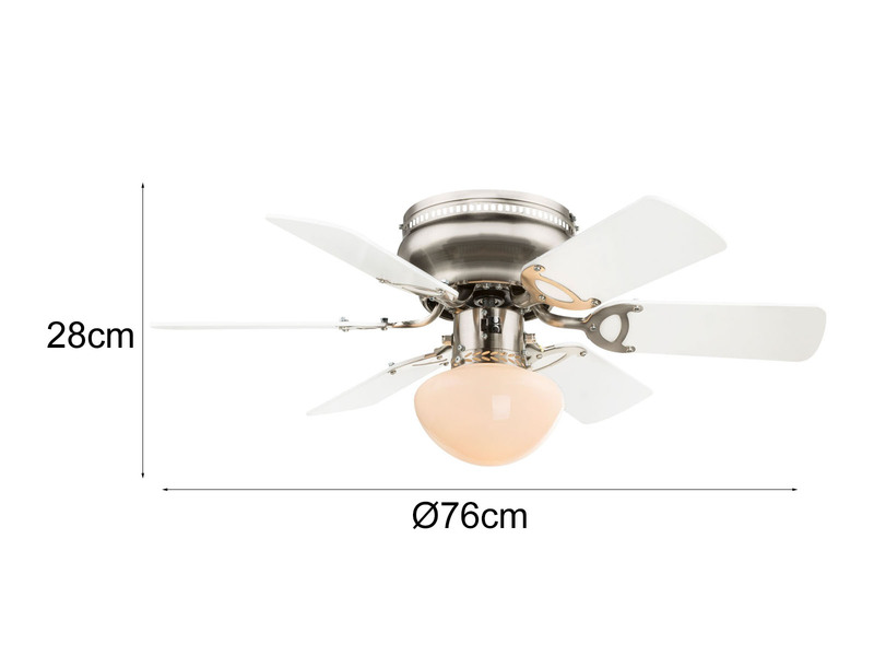 Deckenventilator UGO mit Licht und Zugschalter leise, Weiß/Graphit Ø 76cm