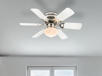 Deckenventilator UGO mit Licht und Zugschalter leise, Weiß/Graphit Ø 76cm