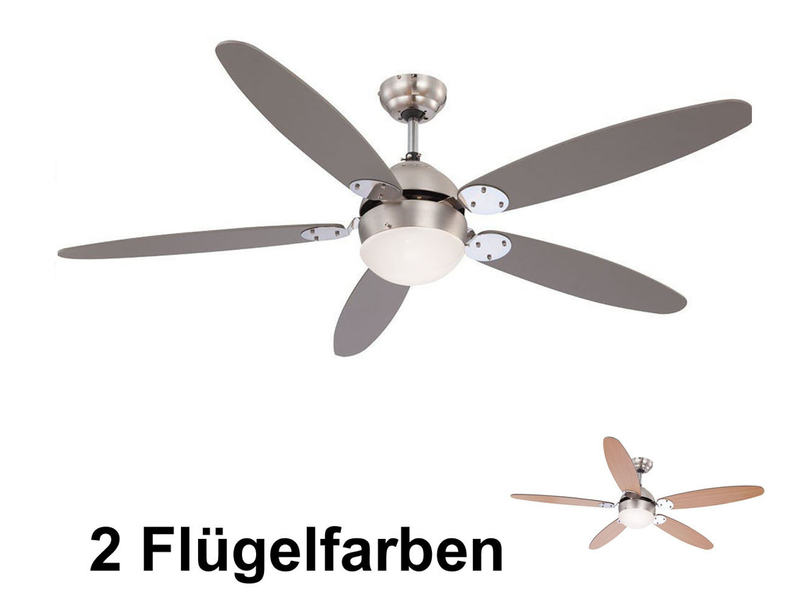 Deckenventilator AZURA mit Licht und Zugschalter leise, 2 Flügelfarben, Ø132cm