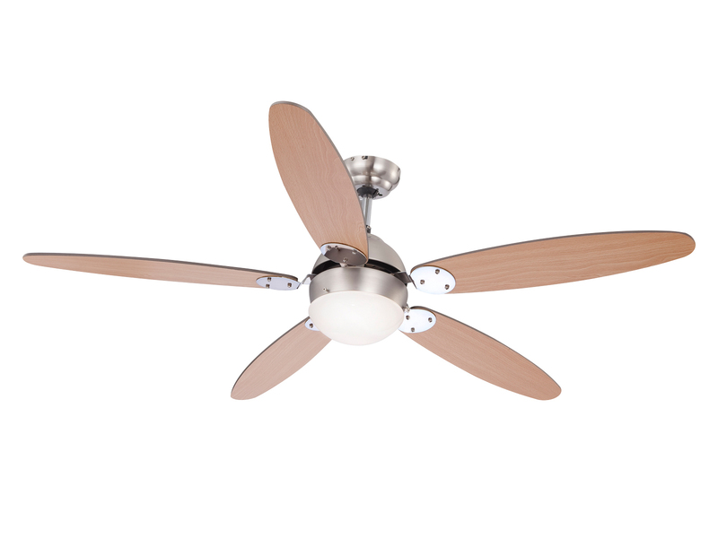 Deckenventilator AZURA mit Licht und Zugschalter leise, 2 Flügelfarben, Ø132cm