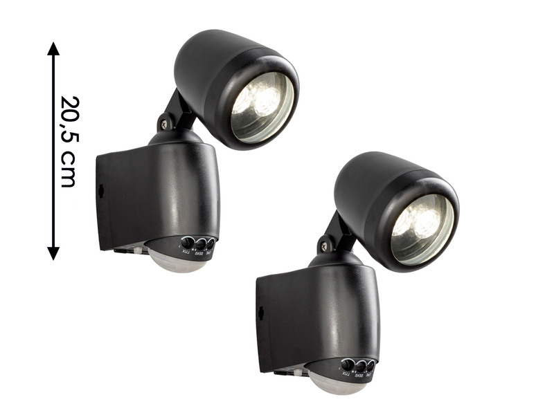 2er-Set LED Außenwandleuchte mit Bewegungsmelder & Batterie, Schwarz, H 20,5cm