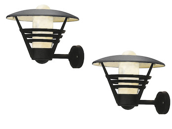 2er Set Außenwandleuchte Laterne GEMINI schwarz Opalglas, Hausbeleuchtung modern