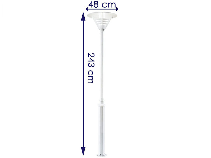 Mastleuchte / Gartenlaterne GEMINI, Höhe 220 cm, E27, Alu weiß / Opalglas