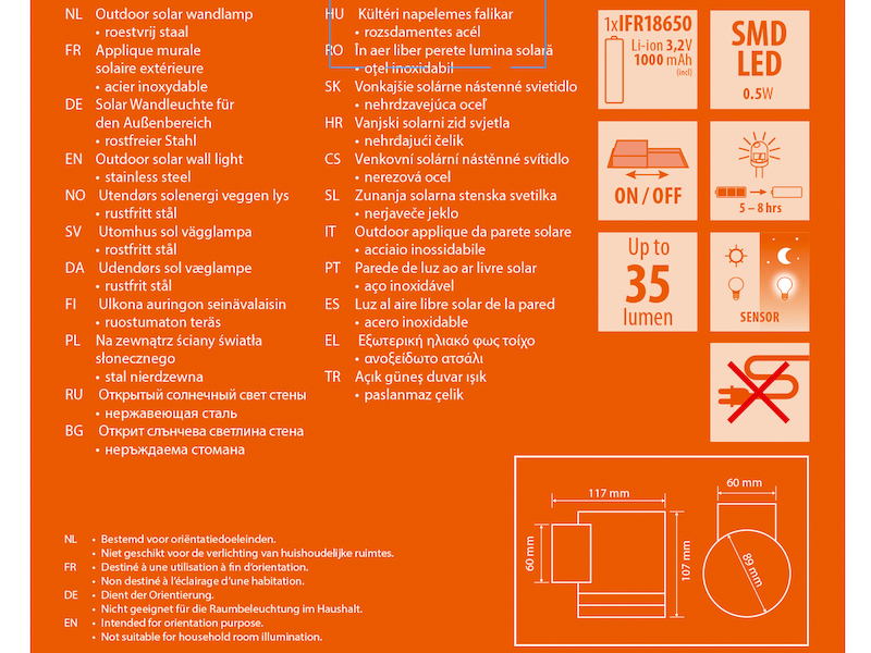 Solar Außenwandleuchte Edelstahl, Höhe ca. 12 cm, Dämmerungssensor