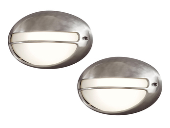 2er Set dimmbare Außenwandleuchte TORINO oval, Aluminium / Acrylglas opal
